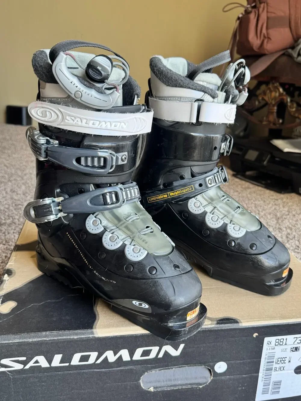 Salomon Verse W Women’s Ski Boots Size 24.0 Size 6.5 Black Gray Thermicfit EUC